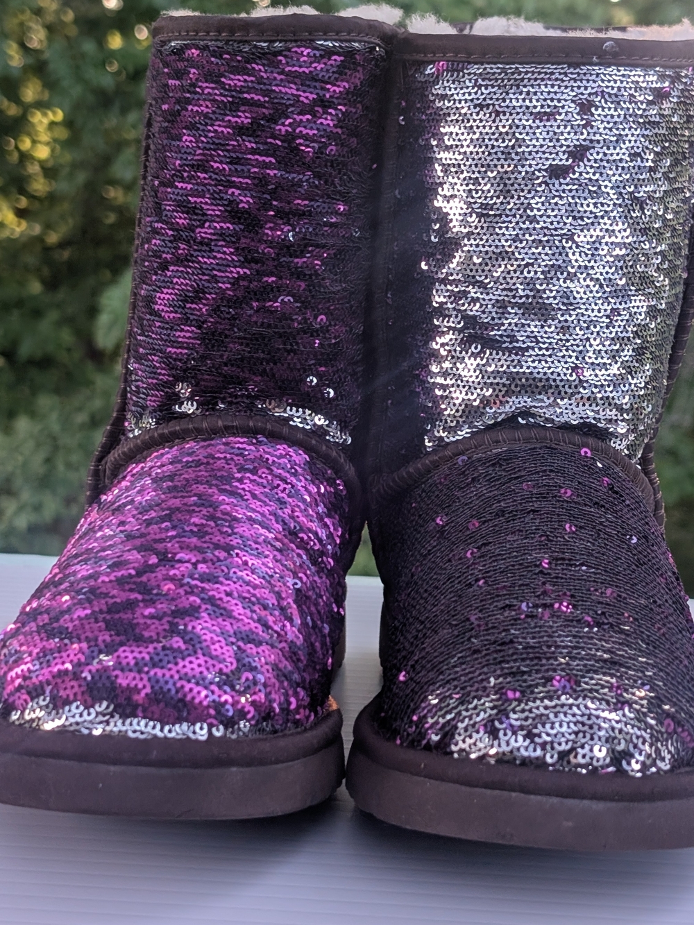 Sequined Women's Short Winter Boots - Mgenta& Silver